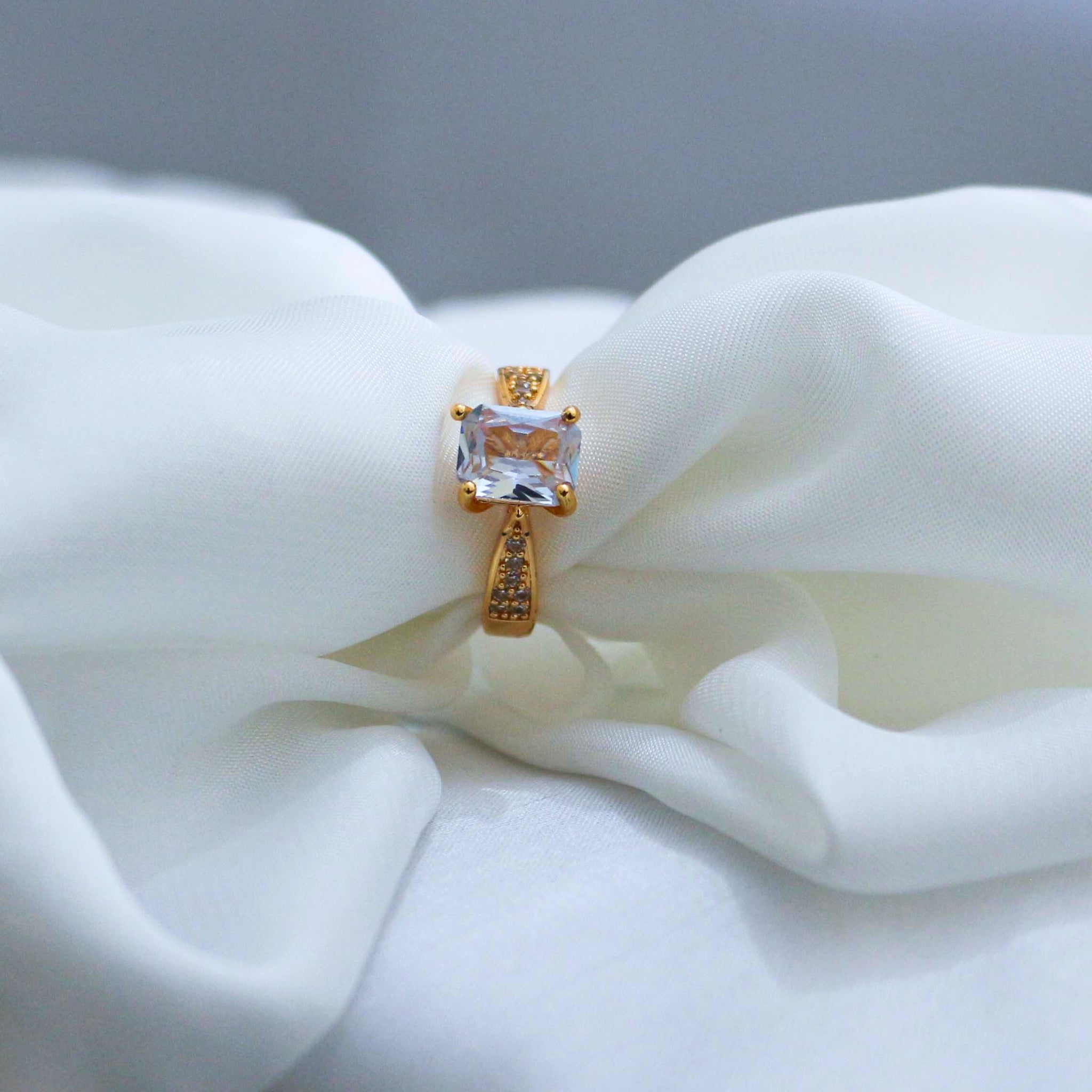 ring with a clear gemstone